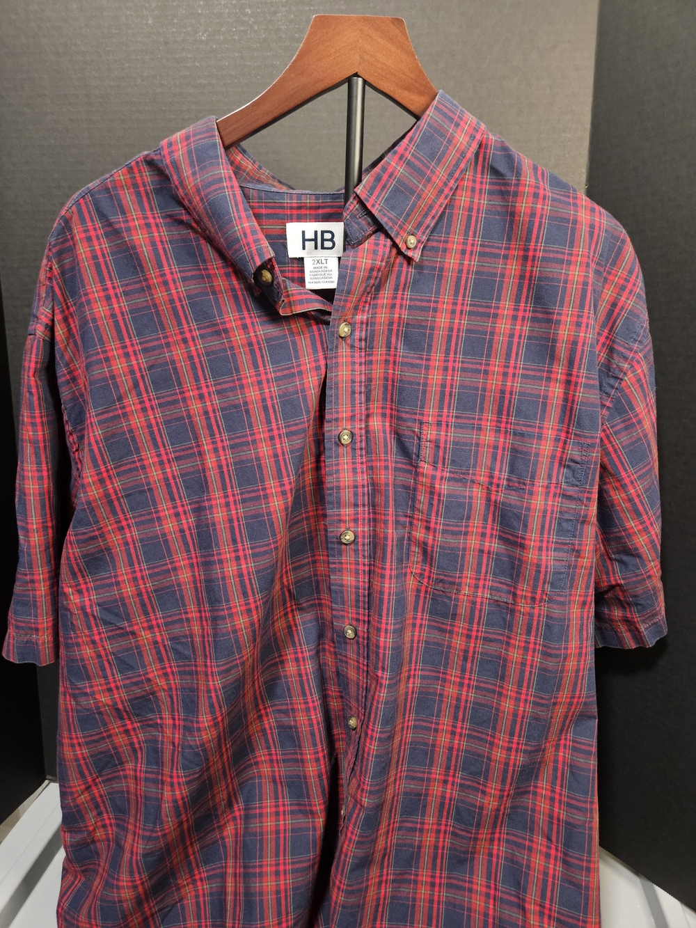 Harbor Bay Red & Navy Plaid Short-Sleeve Button-Down Shirt